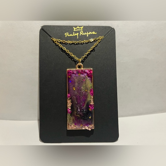 Celestial Pink Resin Jewelry Set–Handmade Necklace & Stud Earrings– Gift for Her - Picture 4 of 5